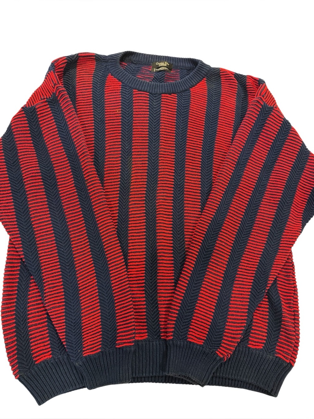 Vintage Christian Dior Monsieur Textured Knit Sweater XL Red Blue Coogi Style